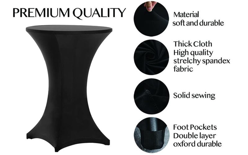 Tina's 24x30 Inch Highboy Spandex Cocktail Table Covers Black, Fitted Stretch Cocktail Tablecloth for Round Tables (24X30 Black) - Image 4